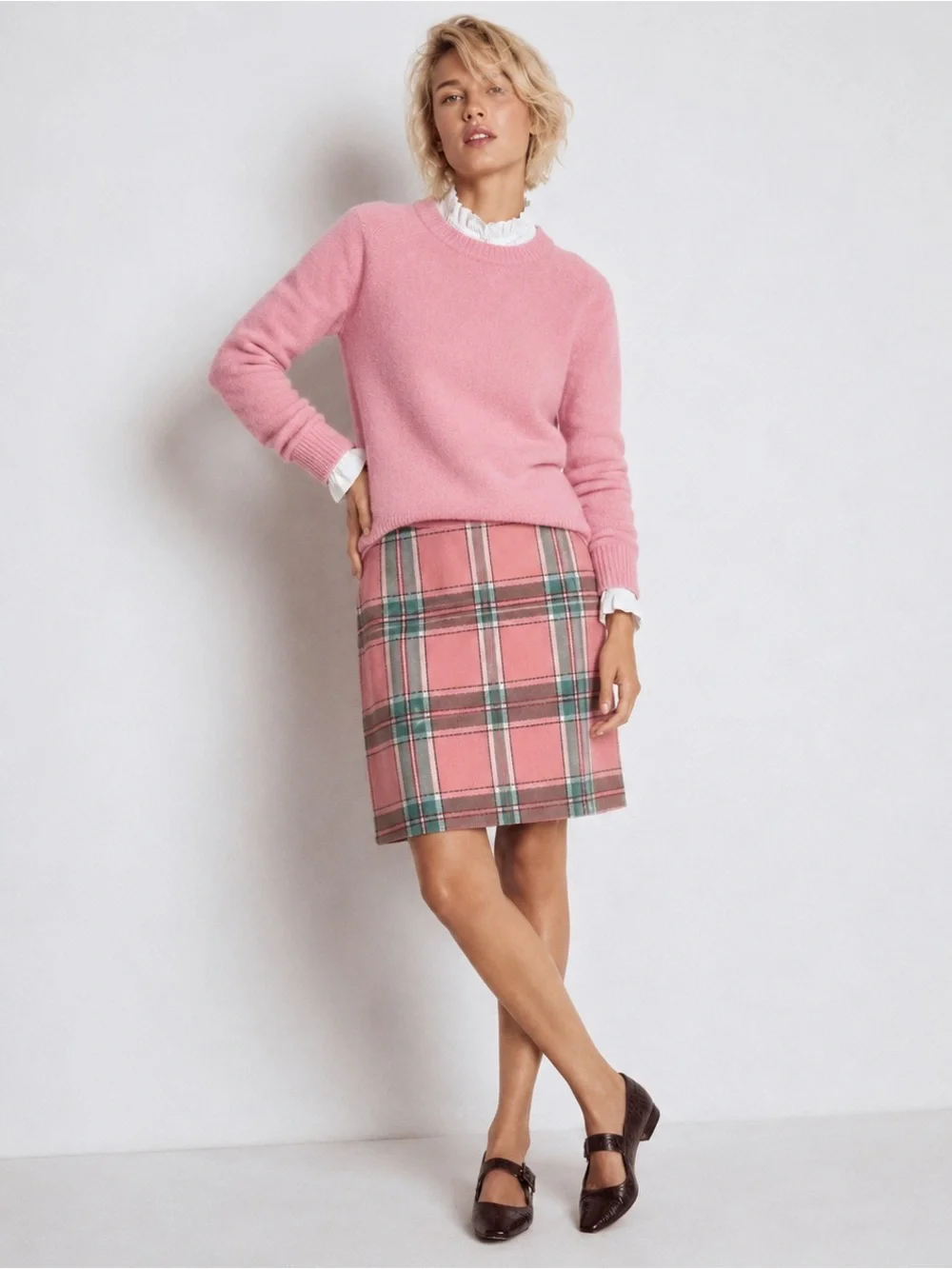 Boden Plaid Wool Blend Mini Skirt Women 6 Pink Green Preppy Academia Lined‎